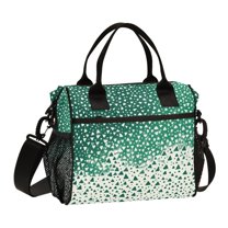 FORMRS Insulated Lunch Bag Unisex Large Capacity with Shoulder Strap, Green and White Pattern