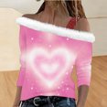 thumbnail image 6 of Craaazy Women's Valentine Day Long Sleeve Shirts Loose Off the Shoulder Suspender Tops Gifts, 6 of 7