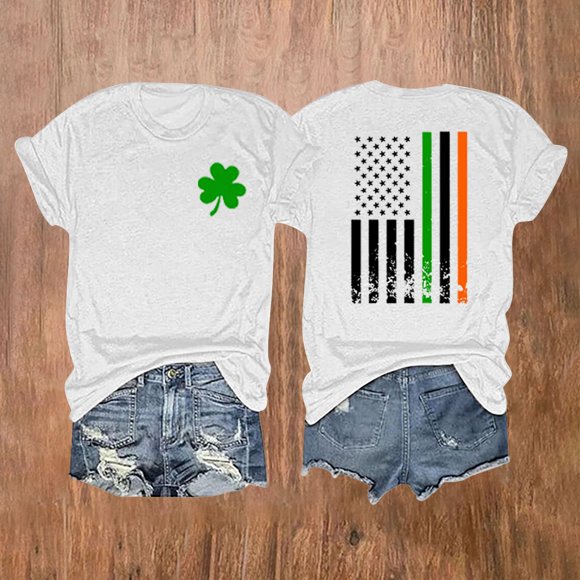 Alitao St. Patrick'S Day Shamrock Women's St. Pa Trick's Day Flag Sha Mrock Print T Shirt Graphic Tees T Shirts for Women White 3XL
