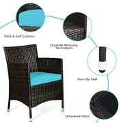 Gymax 4PCS Patio Rattan Conversation Furniture Set Outdoor Turquoise Cushioned