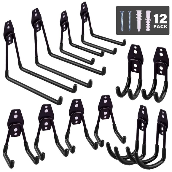 12 Pack Garage Hooks Heavy Duty ,Iron Garage Storage Hooks with Anti-Slip Coating Garage,Tool Hangers for Garage Wall Utility Wall