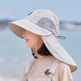 thumbnail image 2 of LIIPEE Girls Boys Sun Cap Color Block Mesh Bucket Wide Brim Adjustable Strap Hat Protection Caps With Neck Flap Kids Trendy Picnic Hats,Light Gray,One Size, 2 of 4