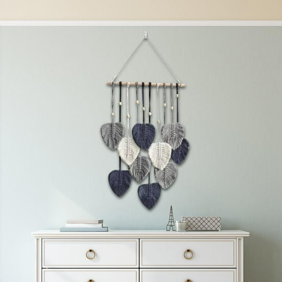Tongina Macrame Wall Hanging Leaves Tassels Boho Woven Tapestry Pendant Wall Art Wall Decor for Housewarming Home Apartment Farmhouse Gray