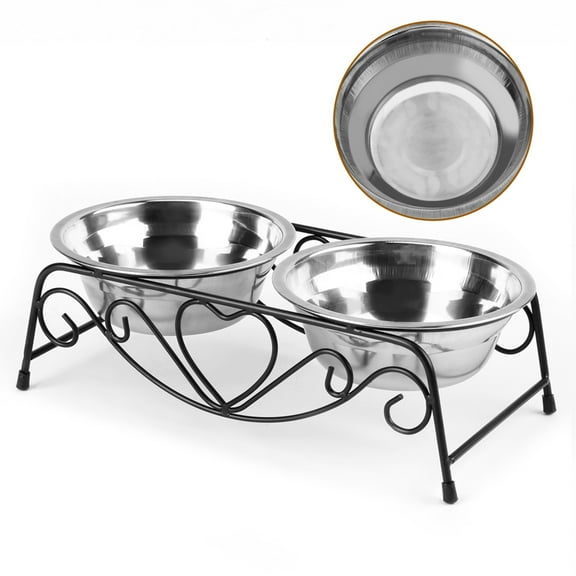 Stainless Steel Dual Pet Bowl Stand with Non-Slip Base, Elevated Dog Cat Feeder Dishes for Food & Water, Anti-Spill Design, Durable Easy-Clean Bowls
