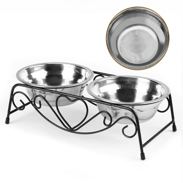 Tazones De Perros De Acero Inoxidable Elevado Con Soporte, Dos Tazones Platos De Alimentación Soporte Anti -vómitos Para Gatos Interiores