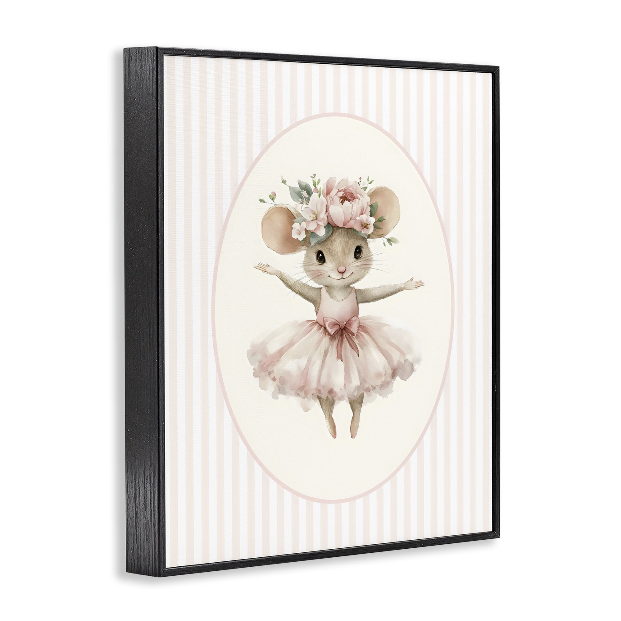 Stupell Industries Nursery Ballerina Mouse Striped Black Framed Giclee Art, design by LSR Design Studio