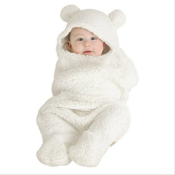 Manta para bebé, manta para dormir, ultra suave, linda forma de oso, manta de felpa para envolver para invierno y otoño, color beige, tamaño único
