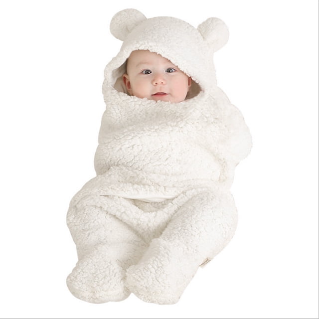 Manta para bebé, manta para dormir, ultra suave, linda forma de oso, manta de felpa para envolver para invierno y otoño, color beige, tamaño único