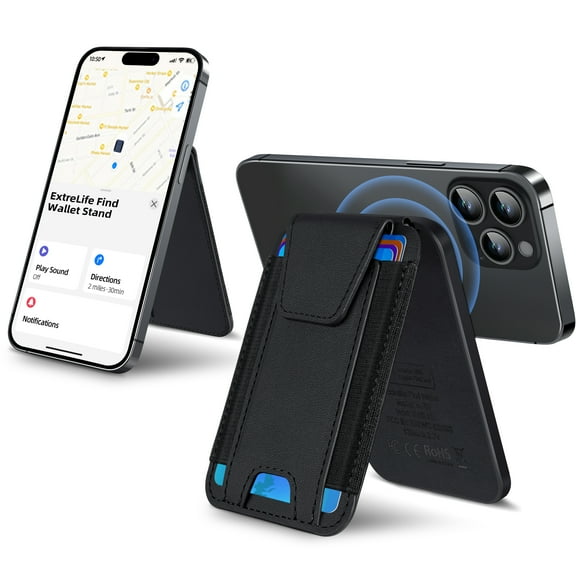 ExtreLife Magsafe Card Holder, Works with Find My App, Magnetic Phone Wallet Stand Compatible for iPhone 16/15/14/13/12 Series, Fits 7 Card, Leather