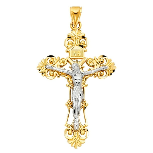 Trust Jewelry 14k Yellow Gold Religious Medallion Cross Crucifix
