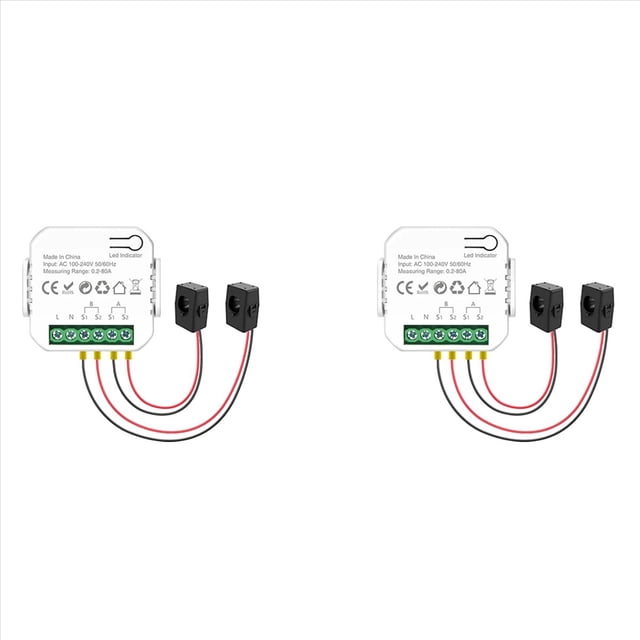 2X Medidor de Potencia Inteligente Tuya Wifi con Abrazadera para Transformador de Corriente, Medidor de Energía de 2 Canales 80A, Vatímetro para Hogar Inteligente