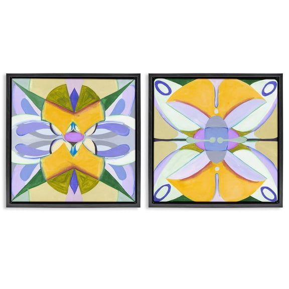 Stupell Industries Kaleidoscopic Revival Hues 2 Piece Black Framed Floater Canvas Set, design by Melissa Wang
