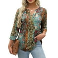 thumbnail image 4 of Ronuti Womens T-shirts 3/4 Sleeve Henley Tops for Women Ladies Premium Printed T-shirt Solid color Tops, 4 of 9