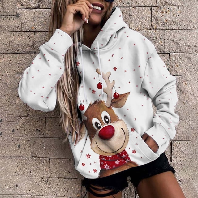 Pntutb Mujer Invierno Manga Larga Impreso Suéter Sombrero Casual Top Suéter Con Capucha Pntutb Pntutb-2816
