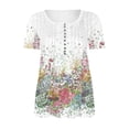 thumbnail image 1 of Blusas Umfun de manga corta para mujer, cuello en V, botones, camisa informal, blusa plisada estampada, blanca, talla 4XL, 1 of 4