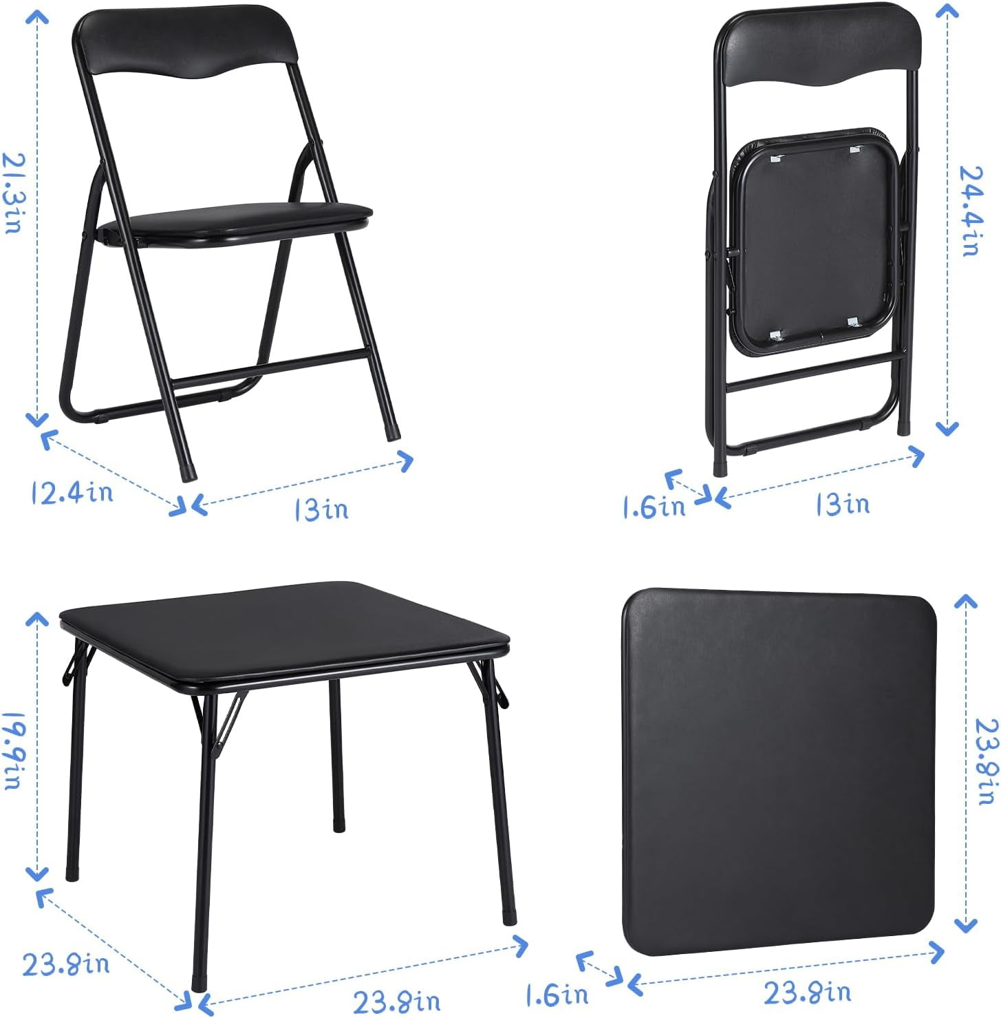 Twister.CK Kids Folding Card Table and Chair Set of 5, Upholstered Foldable Table and Chair Set, Portable Metal Frame Activity Table and Chairs Set for Eating, Reading, Playing, Black