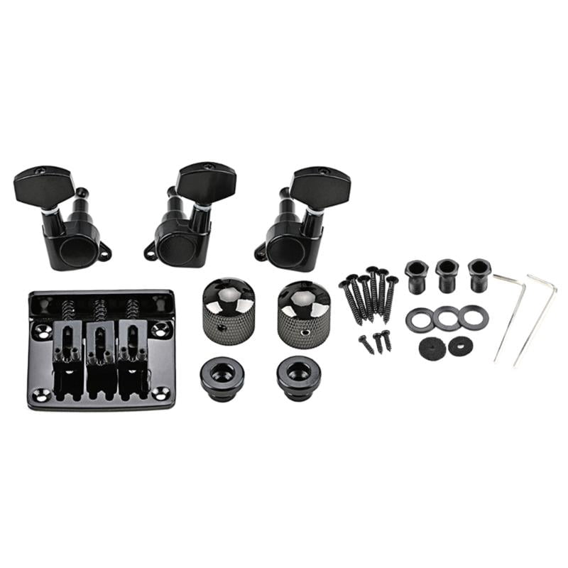 CEORPER 3 Strings Guitar Saddle Bridge Set Tuning Pegs Control Knobs Wrench Strap Locks