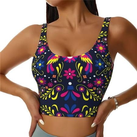Jgfou Colorful Mexican Print Womens Sports Bra - Padded Workout Sports Bras Crop Tank Top