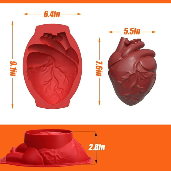 ZOSE Halloween Silicone Molds - Heart Jello Molds with Support Base, Large Human Organ Silicone Mold for Baking Halloween Candy Chocolate Jelly Pudding Cake Pan