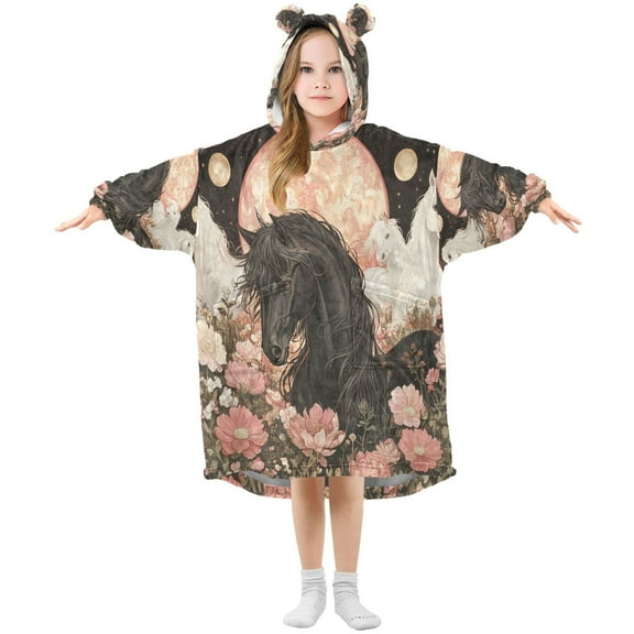 BZSMCE Wearable Blanket Hoodie Fashion Equine Moonlight Home Wear