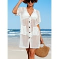 thumbnail image 3 of Charmo Short Sleeve Swim Cover up for Womens Side Split Botton One Piece Swimwear, 3 of 7