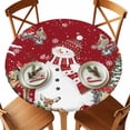 thumbnail image 2 of Round Table Cloth with Elastic Fitted Edged, Xmas Snowman Berry Bird on Red Waterproof Tablecloth for 55"-60" Tables Pine Tree Snow Reindeer Wipeable Indoor Table Cover for Kitchen Picnic Camping, 2 of 9