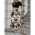 thumbnail image 4 of Women's Summer Short Sleeve Color Block Maxi Dress, Print Belted A-Line Casual Daily Vacation Dress, 4 of 11