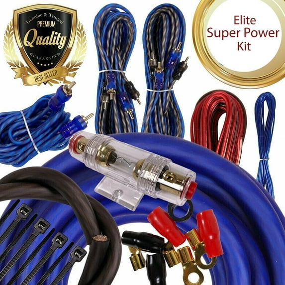 Complete 5 Channels 2000W 4 Gauge Amplifier Installation Wiring Kit Amp PK2 Blue Bundle