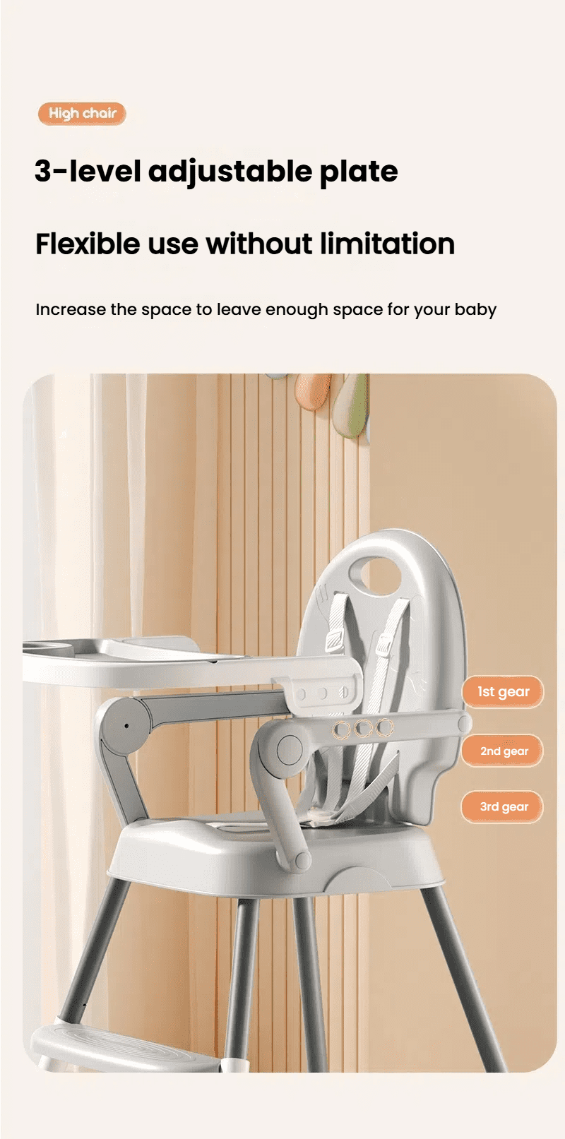 M-b-aby-m 3-in-1 Baby High Chair Baby Feeding Chairs Baby scooter with Steel Pipes for 0-36 Months,Unisex,GREY