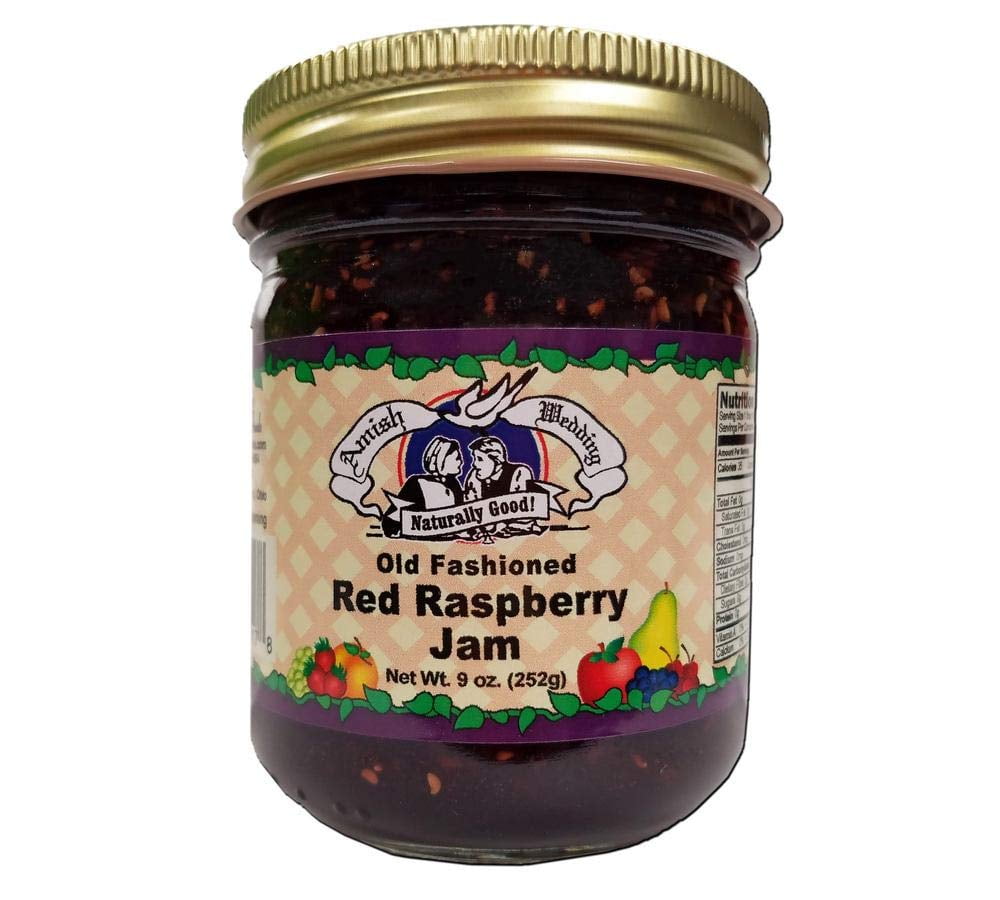 Amish Wedding All Natural Red Raspberry Jam- 9 oz - 2 Glass Jars
