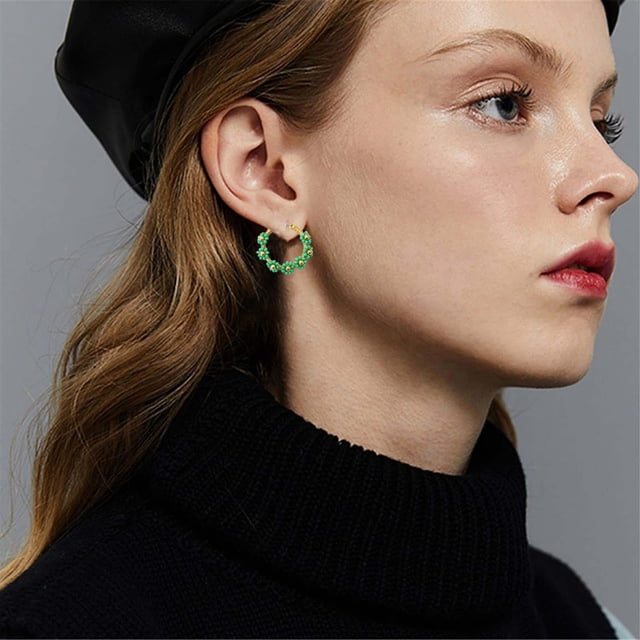 WIFKLSIIPG 1 Paire de Boucles d'Oreilles Fleur Boho Printemps et Été Fleurs Colorées Boucles d'Oreilles Perlées pour Femmes Boucles d'Oreilles Rondes Perlées