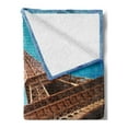 thumbnail image 2 of Paris Soft Flannel Fleece Blanket, Tilt Shot Eiffel Tower on Blue Tone Creative Background Traveling Tourism Theme, Cozy Plush for Indoor and Outdoor Use, 70" x 90", Blue and Brown, by Ambesonne, 2 of 5