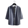 thumbnail image 1 of pstuiky camisetas de hombre, Camisa informal de manga corta con cuello alto y botones para hombre, color liso camisetas de hombre xl, 1 of 3