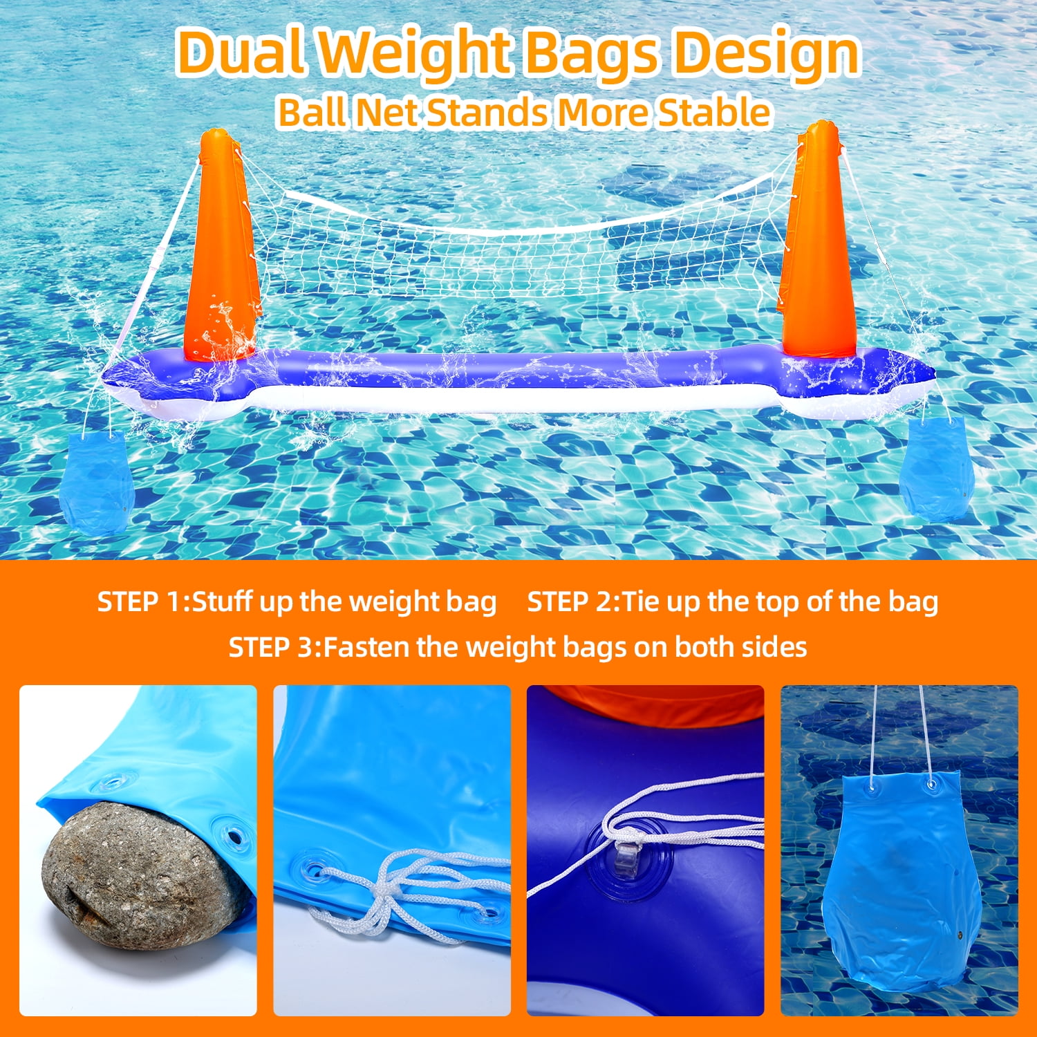 JoyStone Inflatable Pool Toys, 2-in-1 Swimming Pool Basketball & Volleyball Sets, Floating Basketball Hoop and Water Football, Summer Pool Game for Kids and Adults