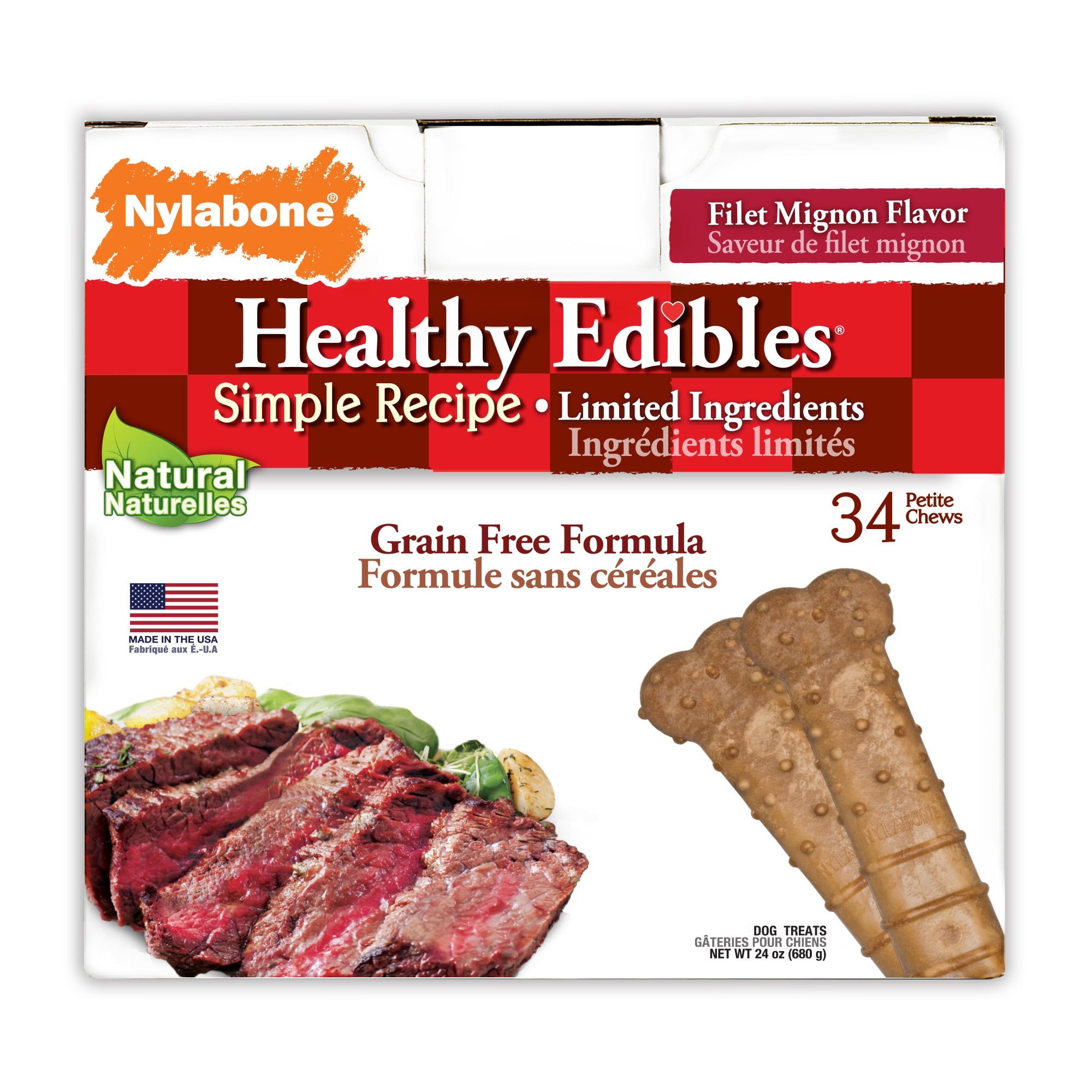 Nylabone Healthy Edibles Roast Beef Flavored Dog Treats 1 Count Small and Large Dog Chew Treats All Natural Grain Free Dog Treats Made In the USA Only