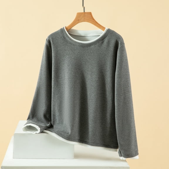 gbyLJF Round Neck T-shirts for Women Lightweight Casual Long Sleeve Pullover Tops Warm Winter Soft Base Layer Shirts