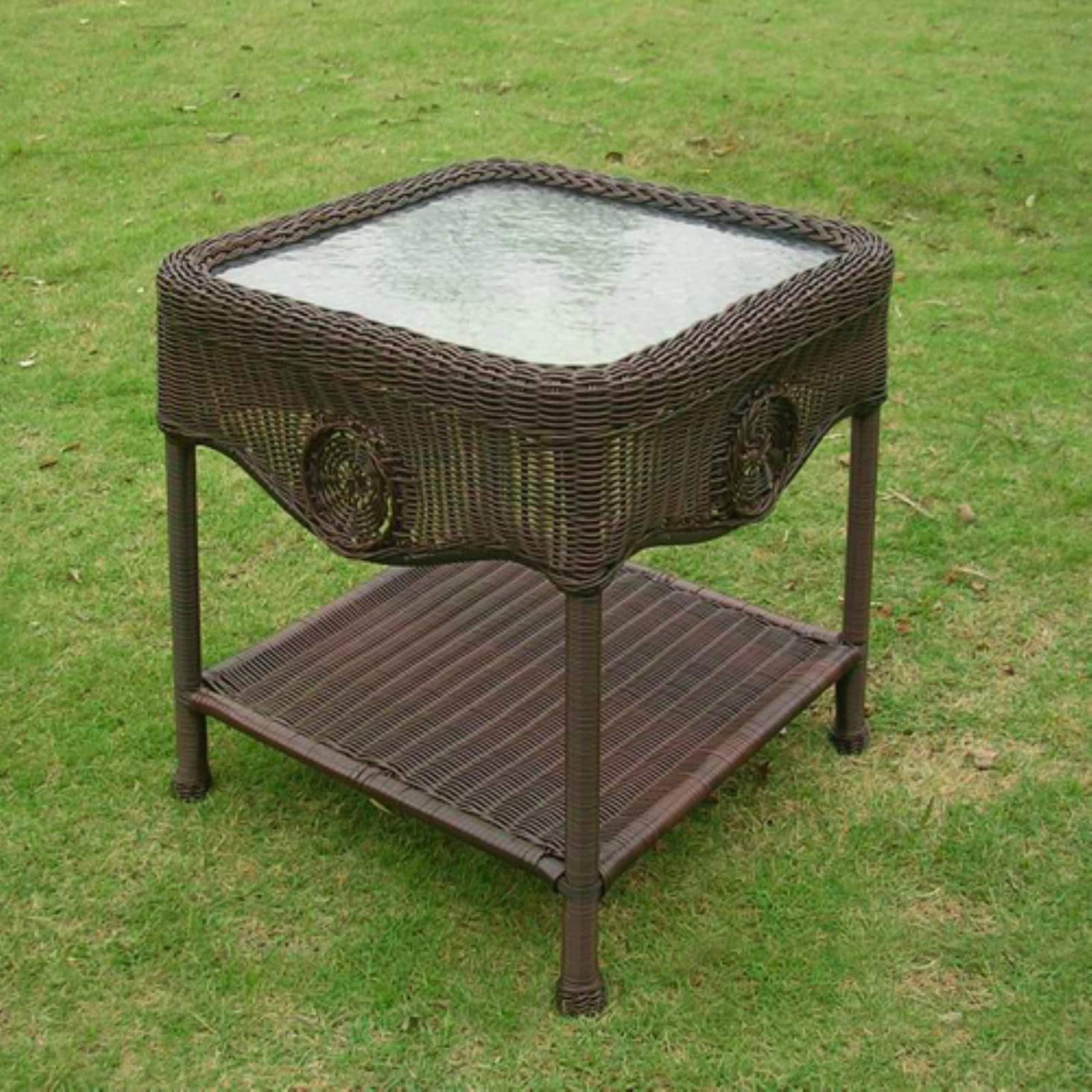 International Caravan Madison Wicker Resin Aluminum Patio Side Table with Glass - image 4 of 7