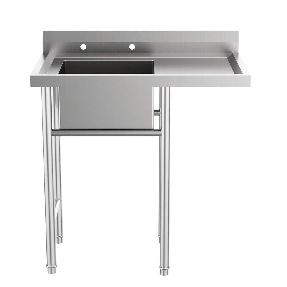 Commercial Stainless Steel One Compartment Under Bar Sink with Right Drainboard 19 x 24 
