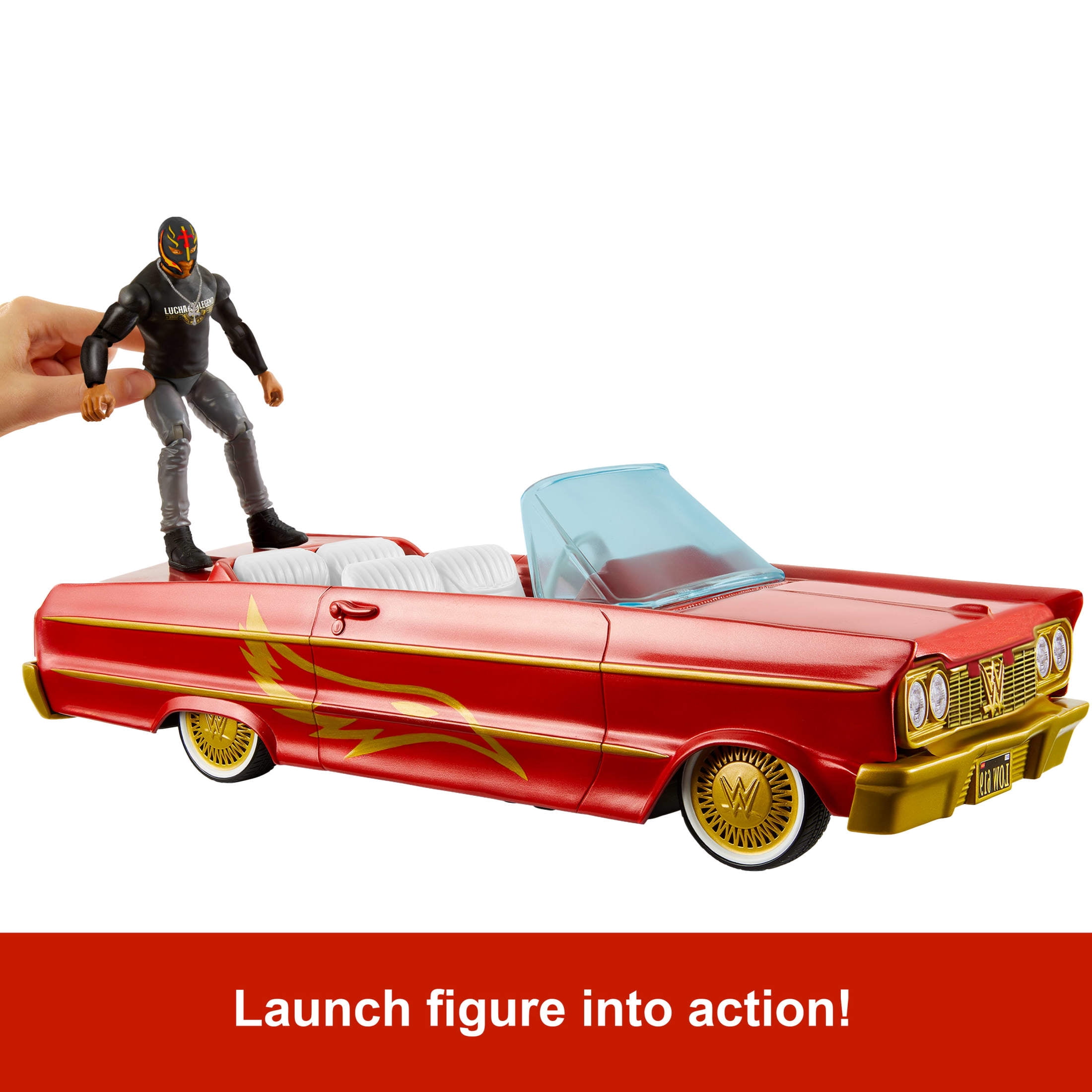 WWE Action Figure Vehicle Lucha Low Rider Car with Rey Mysterio Main Event Action Figure