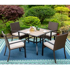Mainstays Alexandra Square Outdoor Patio Dining Set, Cushioned Metal 5 Piece, Grey - Walmart.com