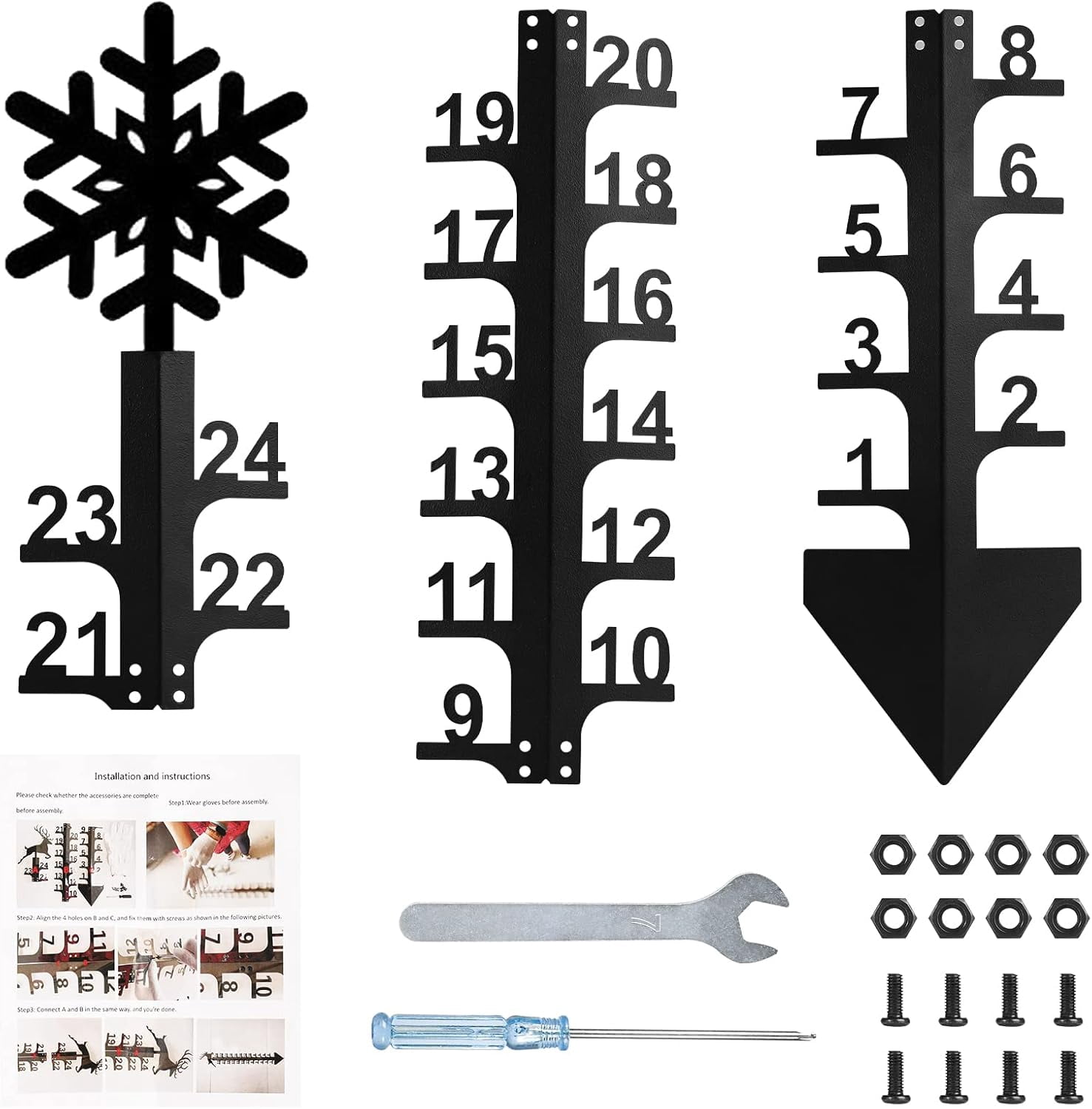 Snow Measuring Stick, 24inch Snow Gauge, Outdoor Measuring Gauge, Metal Detachable Snow Measuring Stick, Rain Gauge Garden Stakes for Yard, Lawn & Garden, Easy to Read