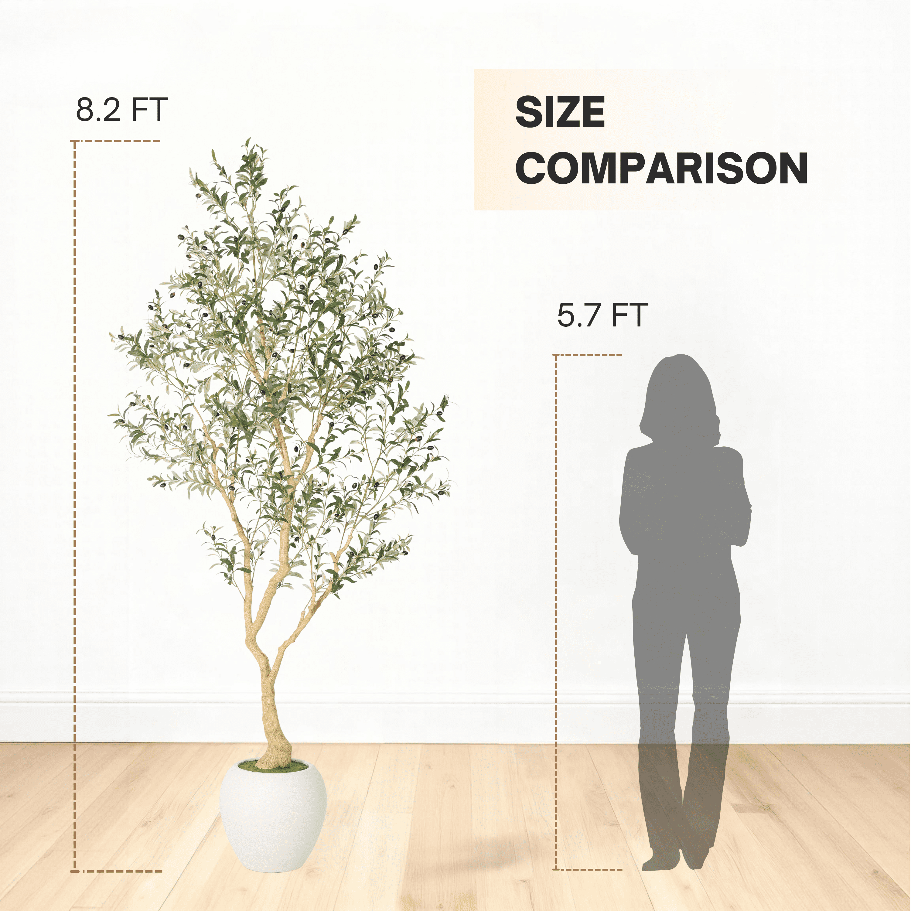 8.2FT Artificial Olive Tree with White Pot,Natural Trunk Realistic Leaves Lifelike Faux Floor Plant for Home House Office Decor
