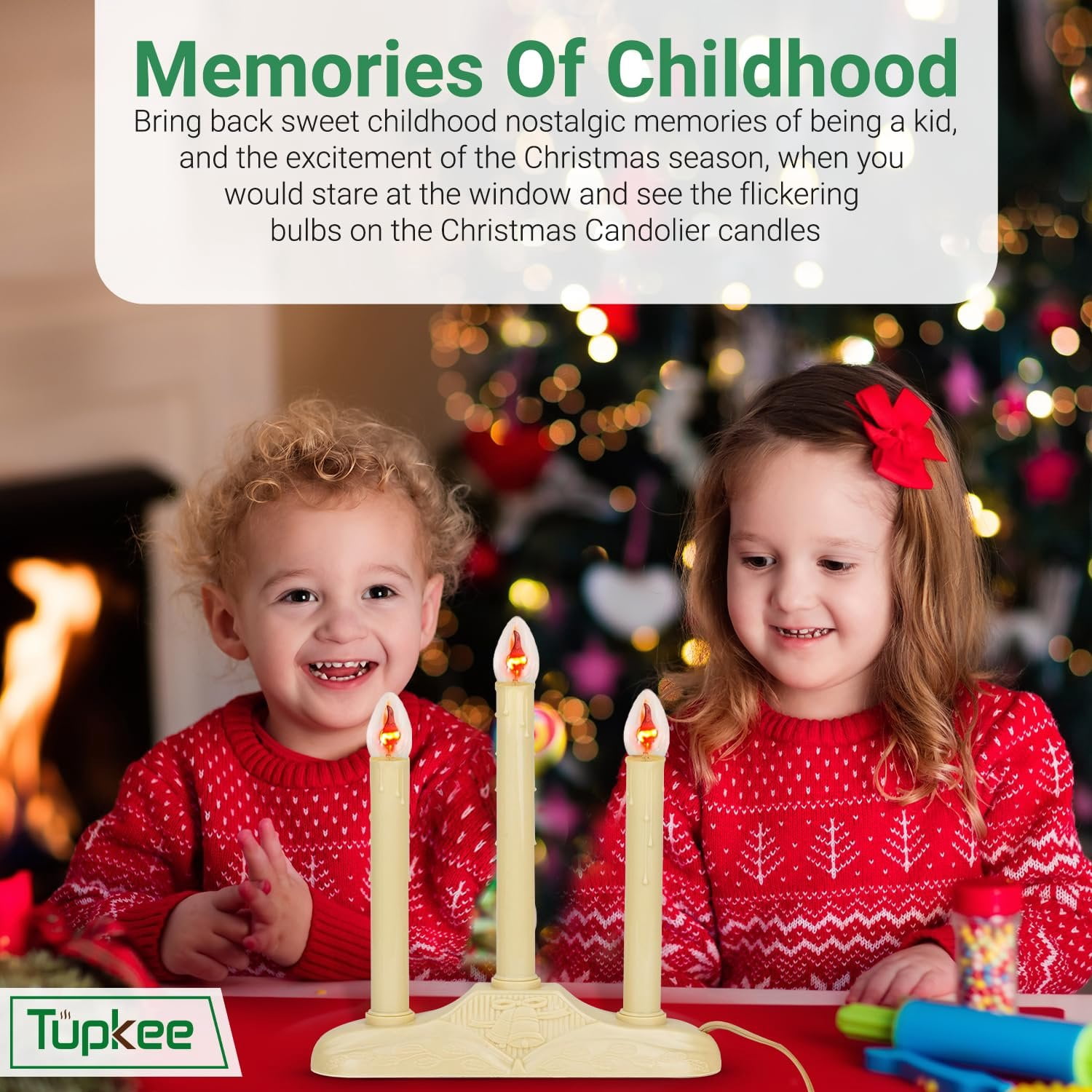 Tupkee Christmas Candolier Window Candles  with Flickering Bulbs  3-Lights Indoor -Flameless Electric Window Candles Candelabra