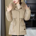 thumbnail image 3 of HTNBO Women's Winter Coats with Fur Trim Hood, Drawstring Waist Thicken Parka Jacket Warm Fleece Outerwear with Pockets, 3 of 4