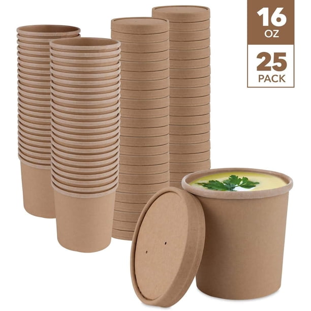 Download Stock Your Home 16 Oz Kraft Brown Disposable Soup Cups With Lids 25 Pack Walmart Com Walmart Com
