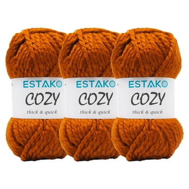 Estako Cozy Thick & Quick Yarn (3 Skeins Pack) 20% Wool 80% Acrylic Soft Super Bulky Weight #6 Knitting and Crocheting Yarn (3 x 3.52 Oz) / (3 x 65 Yrds) (52099-Dark Orange)