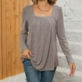 thumbnail image 5 of XPMWRP Women's Long Sleeve Tunic Tops to Wear with Leggings Dressy Casual Square Neck Pleated Front Flowy Work Blouse Shirts Brown XXL, 5 of 6