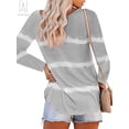 thumbnail image 3 of Gustave Plus Size Women's Striped Tie Dye T-Shirt, Long Sleeve Button Down Legging Blouse Loose Casual Tunic Tops "Gray, 2XL", 3 of 5