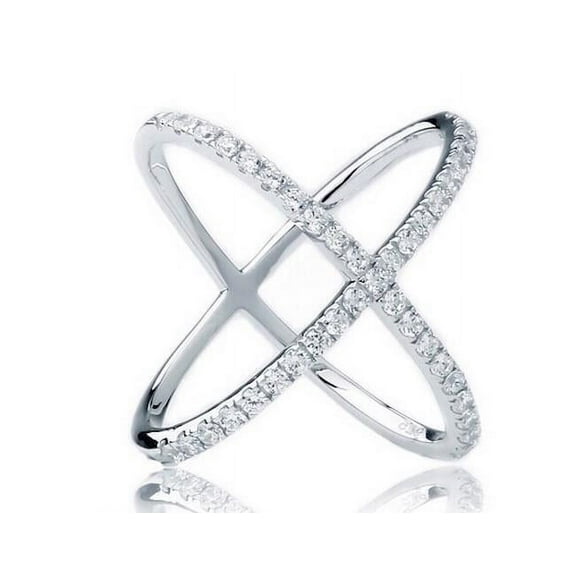 Orbit Criss Cross Geometric Diamond Ring 1.9 Ct Diamond 14K White Gold Over