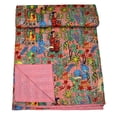 thumbnail image 2 of indian quilts single size, Handmade Kantha Quilt Cotton Bedspread, Indian Vintage Kantha Throw Blanket, Reversible Floral Patchwork Quilt, 2 of 6